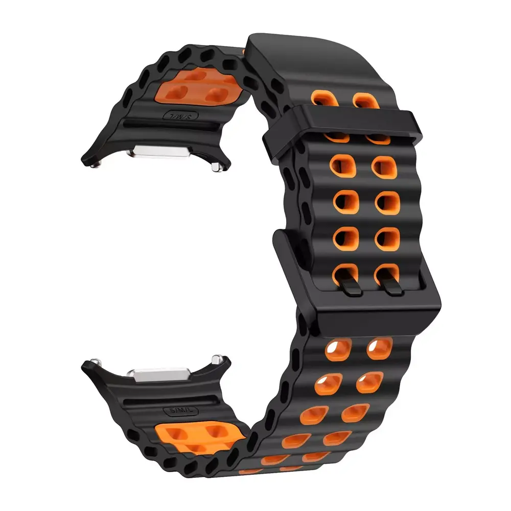 Strap-it® Strap-it Samsung Galaxy Watch Ultra wave siliconen bandje (zwart/oranje)