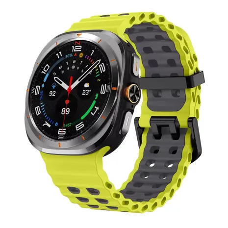 Strap-it® Strap-it Samsung Galaxy Watch Ultra wave siliconen bandje (lime/donkergrijs)