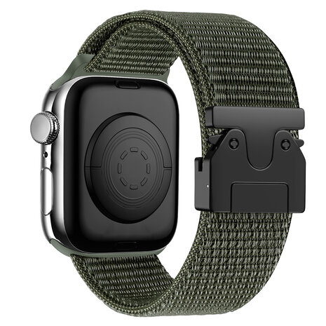 Bandz Bandz Apple Watch nylon band 'Classic' met P-buckle (legergroen)