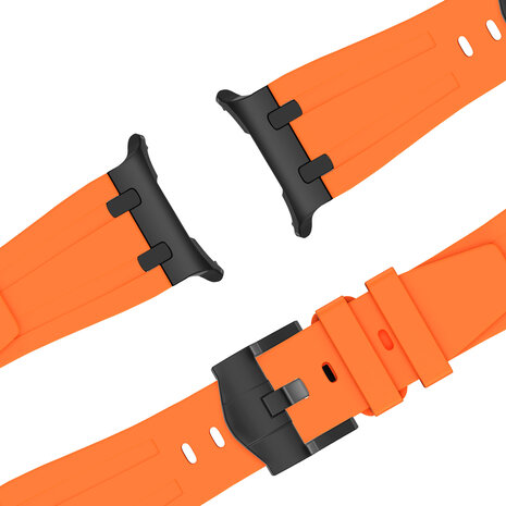 Bandz Bandz Samsung Galaxy Watch Ultra siliconen band 'Luxe Liquid' (oranje met zwart)