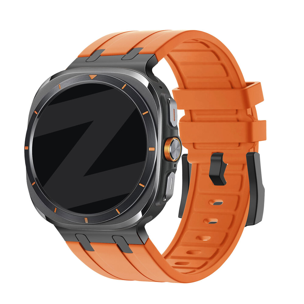 Bandz Bandz Samsung Galaxy Watch Ultra siliconen band 'Luxe Liquid' (oranje met zwart)