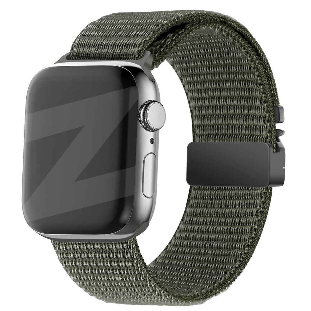 Bandz Bandz Apple Watch nylon band 'Classic' met P-buckle (legergroen)