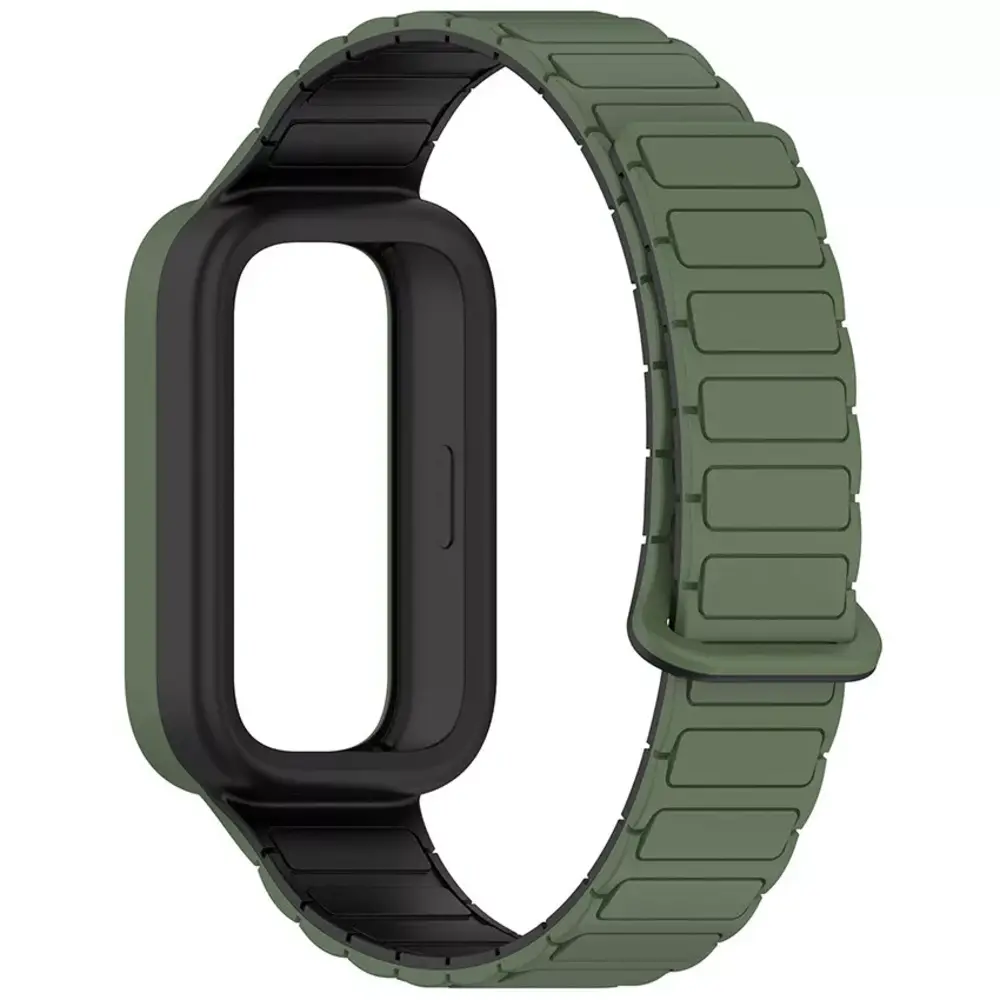 Strap-it® Strap-it Xiaomi Smart Band 9 Active magnetisch siliconen bandje (legergroen) Strap-it® Strap-it Xiaomi Smart Band 9 Active magnetisch siliconen bandje (legergroen)