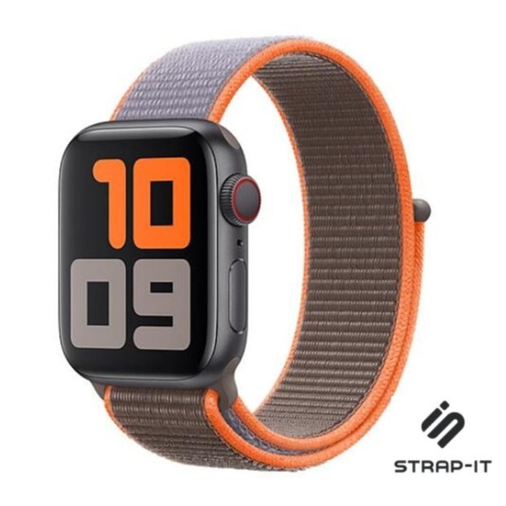 Strap-it® Strap-it Apple Watch 8 nylon bandje (bruin-oranje) Strap-it® Strap-it Apple Watch 8 nylon bandje (bruin-oranje)