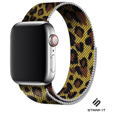 Strap-it® Strap-it Apple Watch 8 Milanese band (luipaard print)