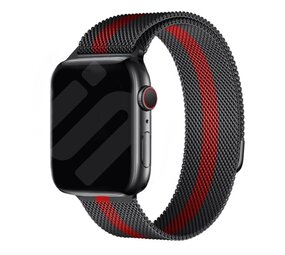 Strap-it® Apple Watch Ultra Milanese band (zwart/rood) Strap-it® Apple Watch Ultra Milanese band (zwart/rood)