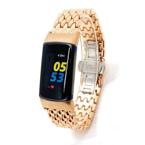 Strap-it® Strap-it Fitbit Charge 5 stalen draak band (rosé goud)