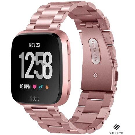 Strap-it® Strap-it Fitbit Versa 2 stalen bandje (roze)