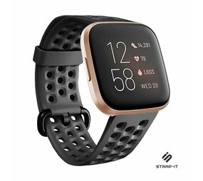 Strap-it® Fitbit Versa 2 siliconen bandje met gaatjes (zwart)