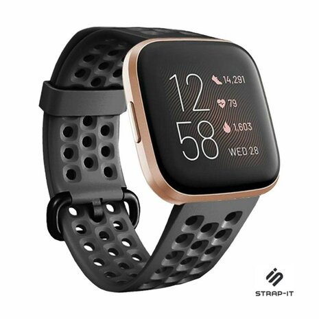Strap-it® Strap-it Fitbit Versa 2 siliconen bandje met gaatjes (zwart)