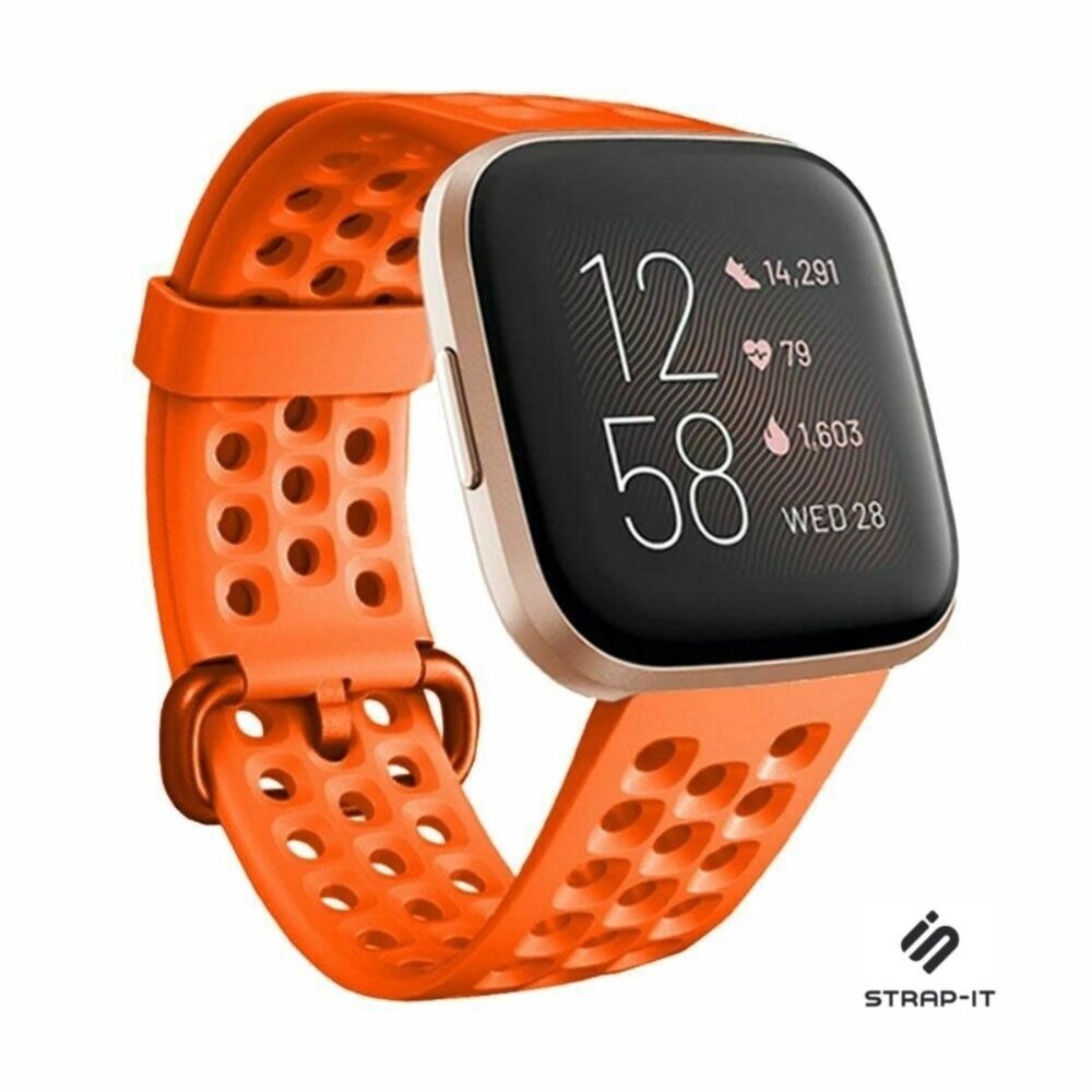 Strap-it® Strap-it Fitbit Versa 2 siliconen bandje met gaatjes (oranje)