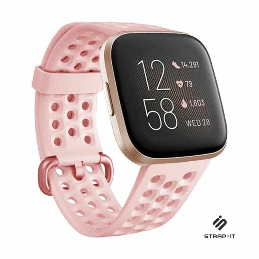 Strap-it® Strap-it Fitbit Versa 2 siliconen bandje met gaatjes (roze)