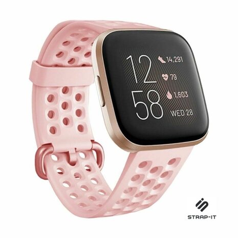Strap-it® Strap-it Fitbit Versa 2 siliconen bandje met gaatjes (roze)