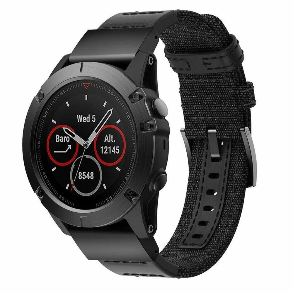 Strap-it® Strap-it Garmin Fenix 7 nylon hybrid bandje (zwart)