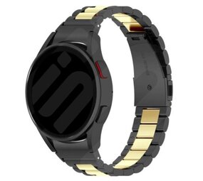 Strap-it® Samsung Galaxy Watch 6 - 44mm stalen schakel band (zwart/goud)