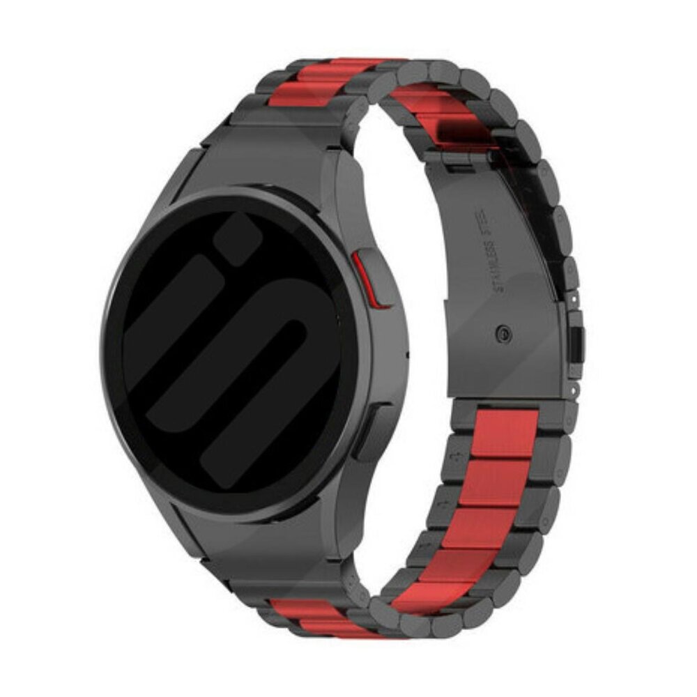 Strap-it® Strap-it Samsung Galaxy Watch 6 Classic 43mm stalen schakel band (zwart/rood)