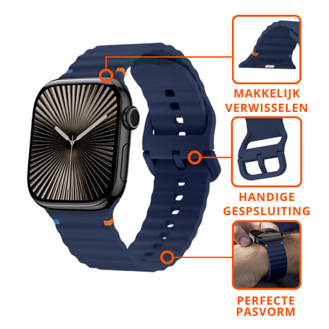 Strap-it® Strap-it Apple Watch Wave siliconen bandje (donkerblauw)