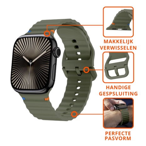 Strap-it® Strap-it Apple Watch Wave siliconen bandje (donkergroen)