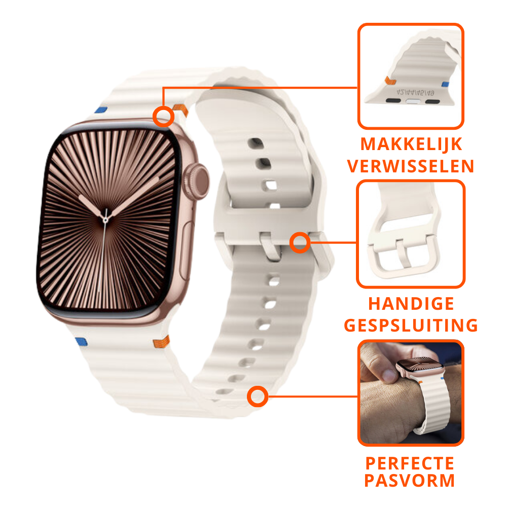 Strap-it® Strap-it Apple Watch Wave siliconen bandje (sterrenlicht)