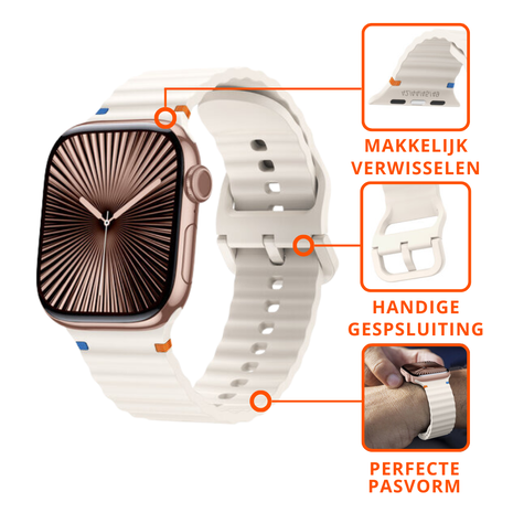 Strap-it® Strap-it Apple Watch Wave siliconen bandje (sterrenlicht)