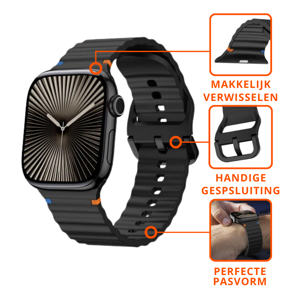 Strap-it® Strap-it Apple Watch Wave siliconen bandje (zwart)