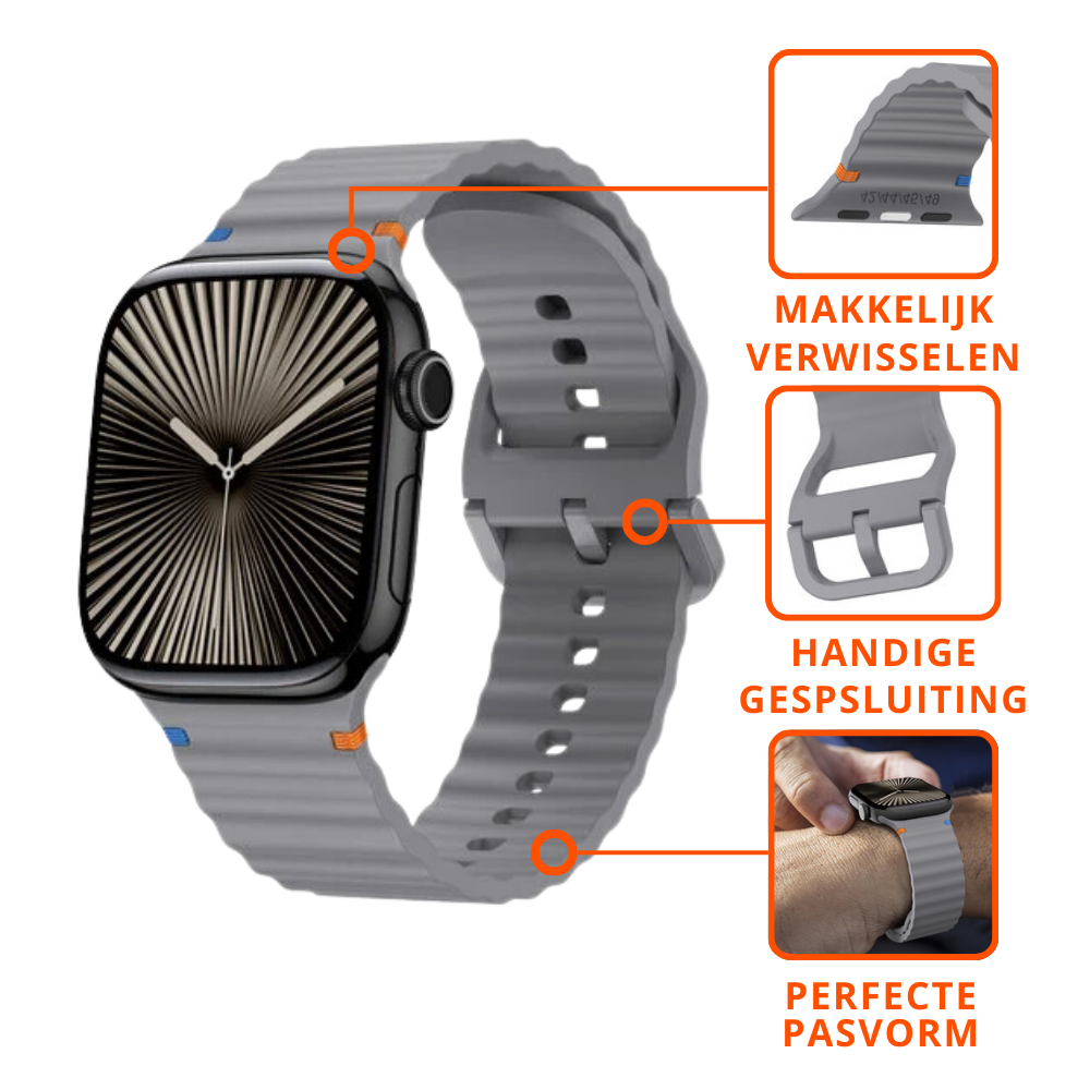 Strap-it® Strap-it Apple Watch Wave siliconen bandje (donkergrijs)