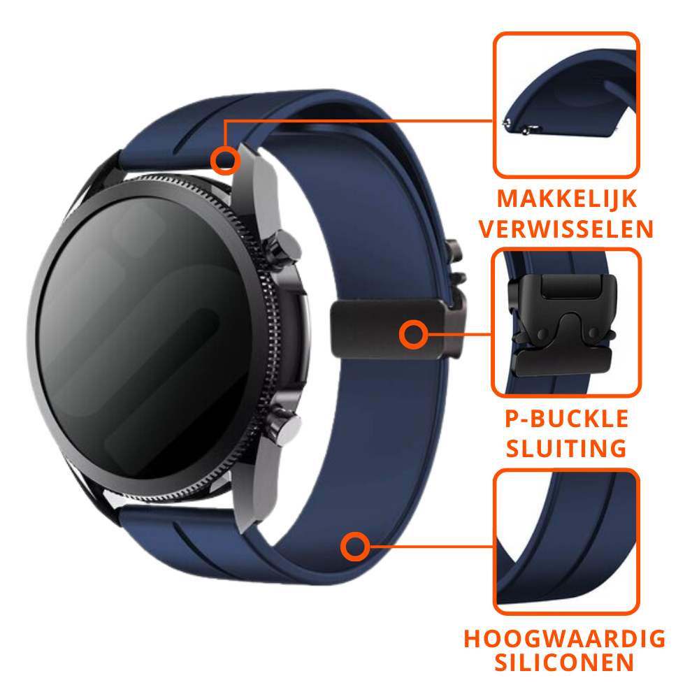 Strap-it® Strap-it Samsung Galaxy Watch 6 Classic 43mm siliconen band met P-buckle (donkerblauw) Strap-it® Strap-it Samsung Galaxy Watch 6 Classic 43mm siliconen band met P-buckle (donkerblauw)