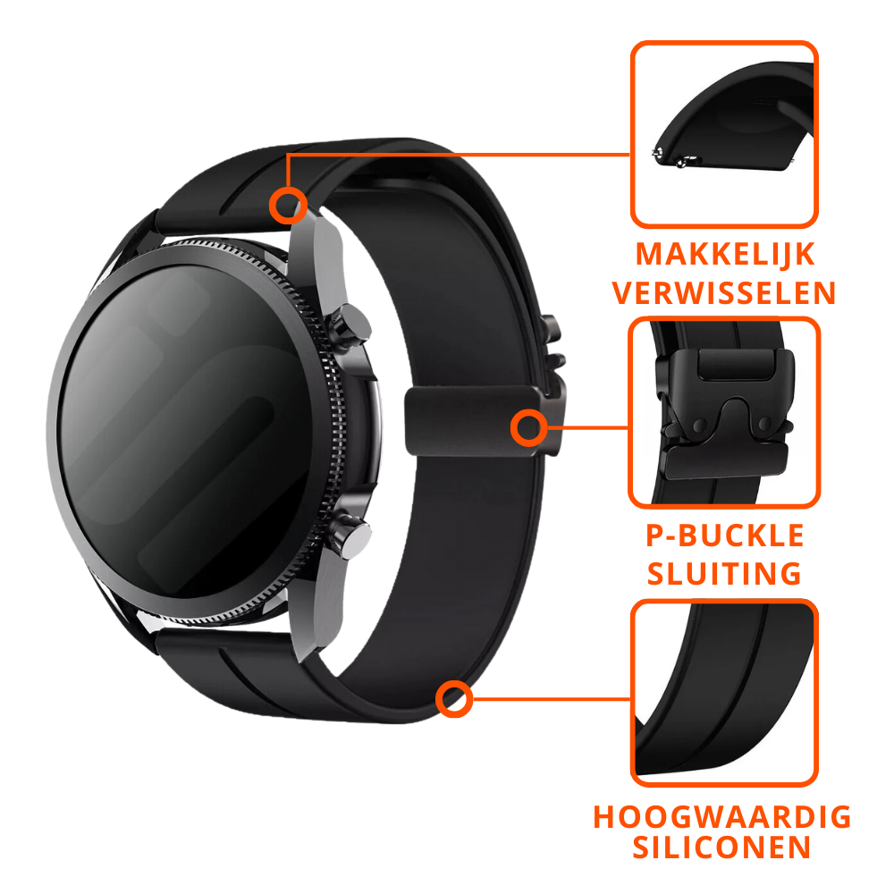 Strap-it® Strap-it Samsung Galaxy Watch 6 - 40mm siliconen band met P-buckle (zwart) Strap-it® Strap-it Samsung Galaxy Watch 6 - 40mm siliconen band met P-buckle (zwart)