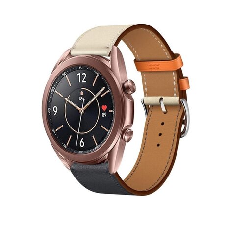 Strap-it® Strap-it Samsung Galaxy Watch 3 - 41mm leren bandje (wit/donkerblauw)