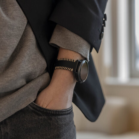 Strap-it® Strap-it Samsung Galaxy Watch 46mm Stitched leren band (zwart)