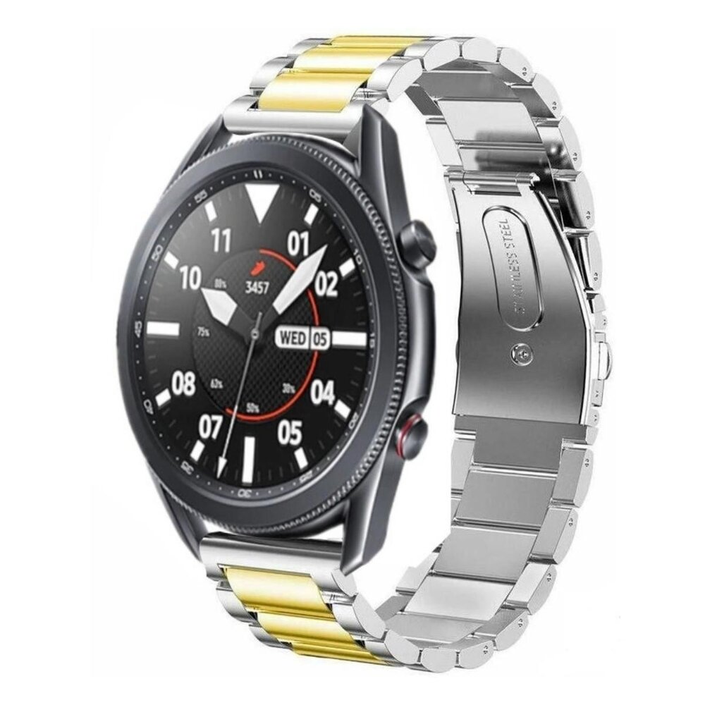 Strap-it® Strap-it Samsung Galaxy Watch 3 stalen band 45mm (zilver/goud)