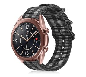 Strap-it® Samsung Galaxy Watch 3 - 41mm nylon gesp band (zwart/grijs)