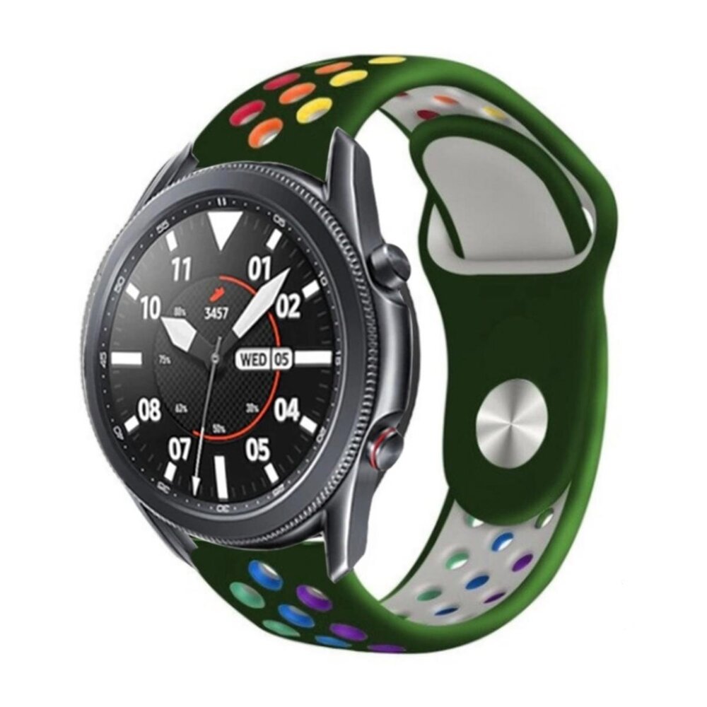 Strap-it® Strap-it Samsung Galaxy Watch 3 sport band 45mm (legergroen/kleurrijk) Strap-it® Strap-it Samsung Galaxy Watch 3 sport band 45mm (legergroen/kleurrijk)