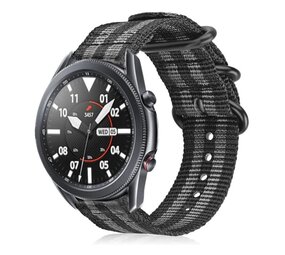Strap-it® Samsung Galaxy Watch 3 - 45mm nylon gesp band (zwart/grijs)