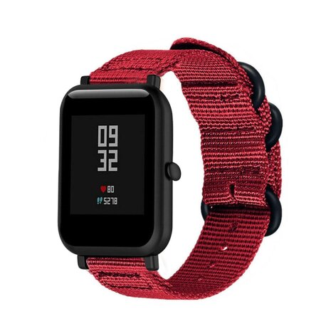 Strap-it® Strap-it Xiaomi Amazfit Bip nylon gesp band (rood)