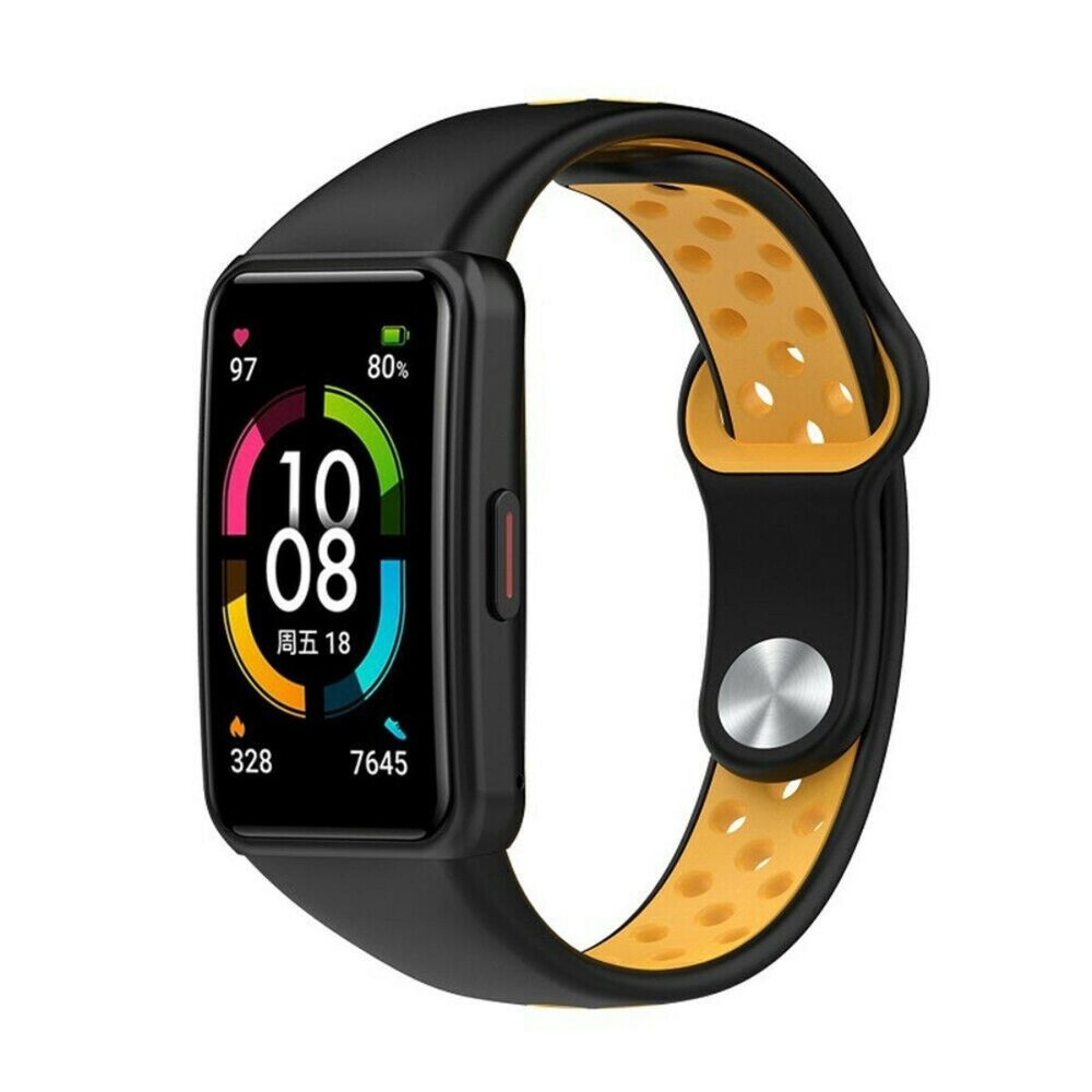Strap-it® Strap-it Huawei Band 6 sport bandje (zwart/geel) Strap-it® Strap-it Huawei Band 6 sport bandje (zwart/geel)