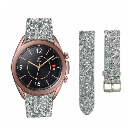 Strap-it® Strap-it Samsung Galaxy Watch 3 41mm leren glitter bandje (zilver) Strap-it® Strap-it Samsung Galaxy Watch 3 41mm leren glitter bandje (zilver)