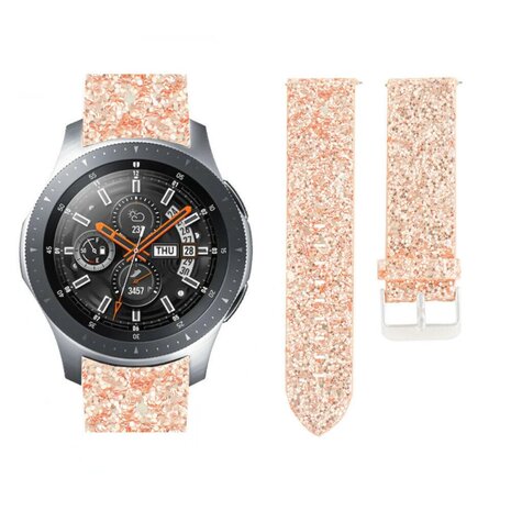Strap-it® Strap-it Samsung Galaxy Watch 46mm leren glitter bandje (rosé goud)