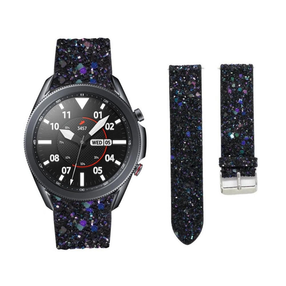 Strap-it® Strap-it Samsung Galaxy Watch 3 45mm leren glitter bandje (zwart)