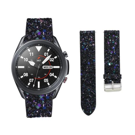 Strap-it® Strap-it Samsung Galaxy Watch 3 45mm leren glitter bandje (zwart)