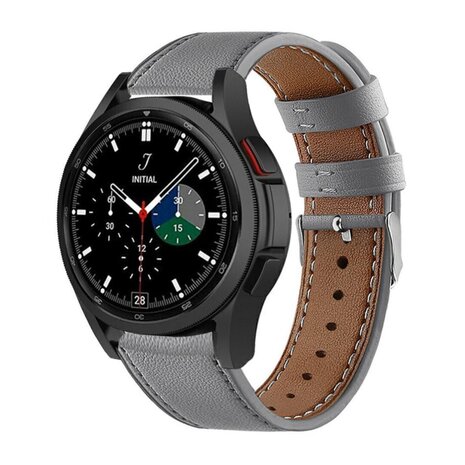Strap-it® Strap-it Samsung Galaxy Watch 4 Classic 46mm leren bandje (grijs)