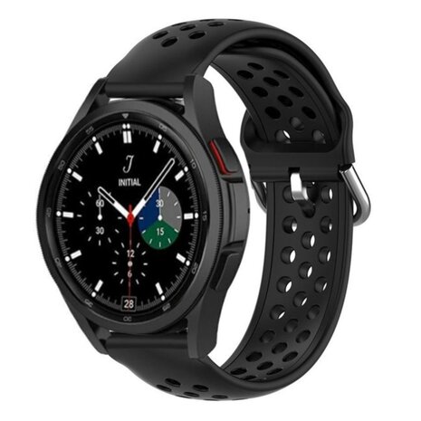 Strap-it® Strap-it Samsung Galaxy Watch 4 Classic 42mm siliconen bandje met gaatjes (zwart)