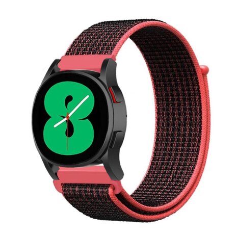 Strap-it® Strap-it Samsung Galaxy Watch 4 - 40mm nylon band (zwart/koraal) Strap-it® Strap-it Samsung Galaxy Watch 4 - 40mm nylon band (zwart/koraal)
