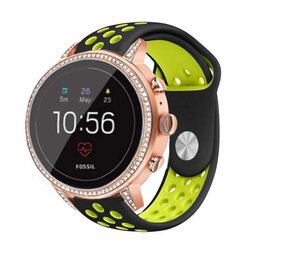 Strap-it® Fossil Gen 5e - 42mm sport band - zwart/geel Strap-it® Fossil Gen 5e - 42mm sport band - zwart/geel