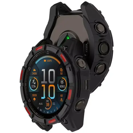 Strap-it® Strap-it Garmin Fenix 8 - 51mm SOLAR Rugged TPU case (zwart/rood)