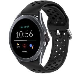Strap-it® Fossil Gen 5e - 44mm siliconen bandje met gaatjes (zwart)