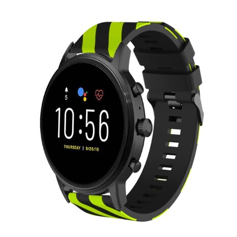 Strap-it® Strap-it Fossil Gen 5 gestreept siliconen bandje (zwart/geel)