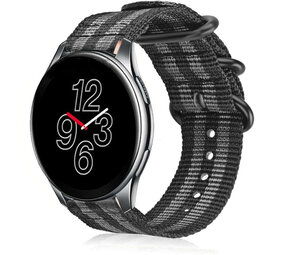 Strap-it® OnePlus Watch 3 nylon gesp band (zwart/grijs)