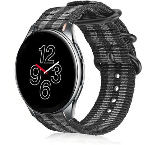 Strap-it® Strap-it OnePlus Watch 3 nylon gesp band (zwart/grijs)