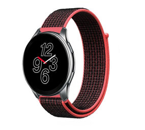 Strap-it® OnePlus Watch 3 nylon band (zwart/koraal)